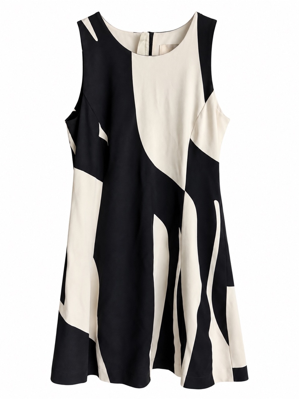 Banana Republic Black & Cream Abstract Art Print Fit-and-Flare Dress Size 8